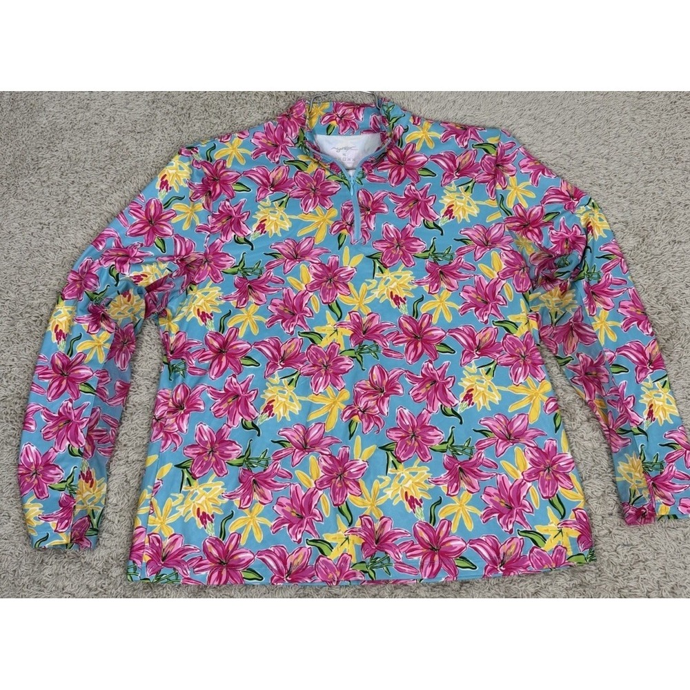 GOTTEX 1/4 Zip Tropical Floral Long Sleeve Sun Shirt Golf Tennis Womens XL Beach - Picture 6 of 11